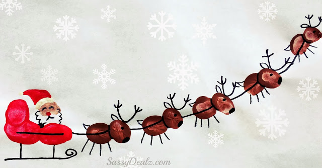 Image for Santa's Sleigh w/ Flying Reindeer Fingerprint Craft For Kids